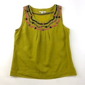 Boden chartreuse 100% linen top with neckline detail sleeveless Size 10 side zip
